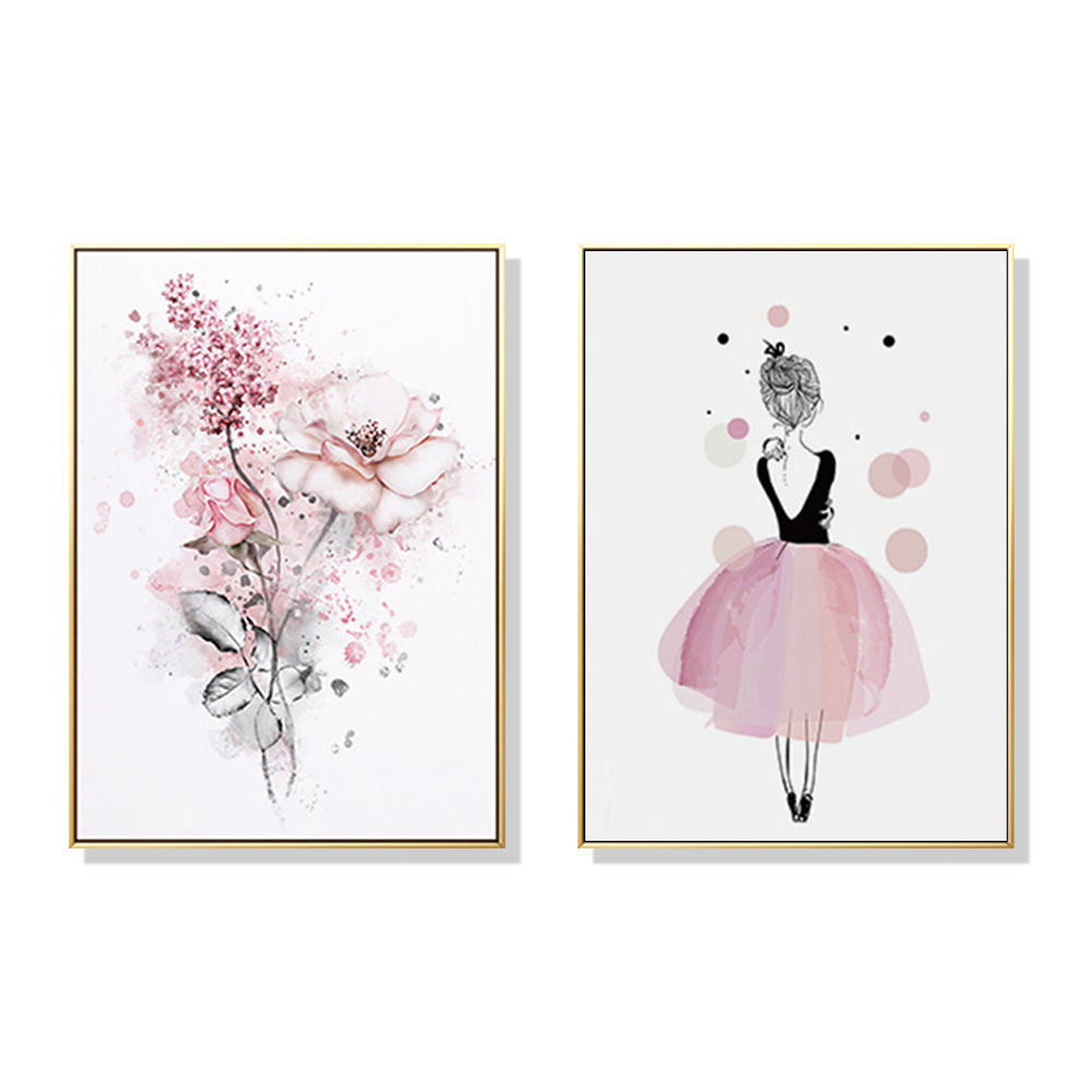 Wall Art 50cmx70cm Dancing Ballerina in Paris 2 Sets Gold Frame Canvas