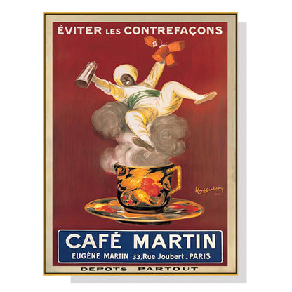 Wall Art 90cmx135cm Cafe Martin Gold Frame Canvas