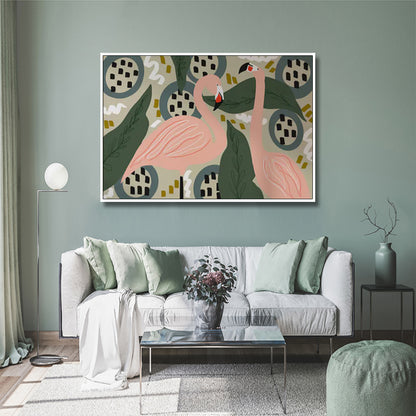 Wall Art 90cmx135cm Flamingo White Frame Canvas