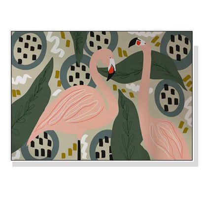 Wall Art 100cmx150cm Flamingo White Frame Canvas