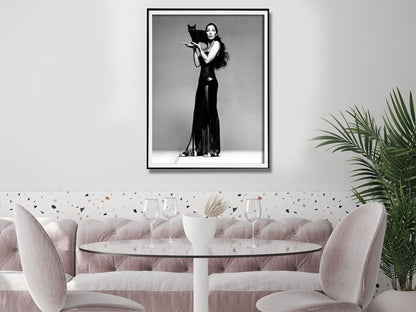 Wall Art 60cmx90cm Cher Music Black and White, Black Frame Canvas