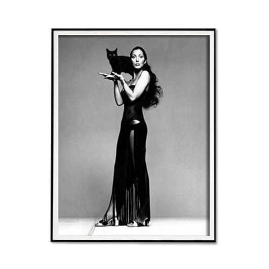 Wall Art 100cmx150cm Cher Music Black and White, Black Frame Canvas