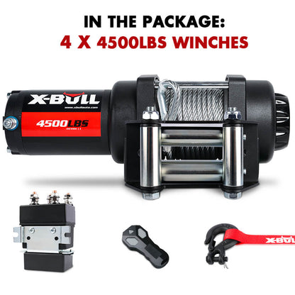 X-BULL 4500lbs Electric Winch 12V Steel Wire Cable 12V Boat ATV UTV Trailer Winch 4 Units