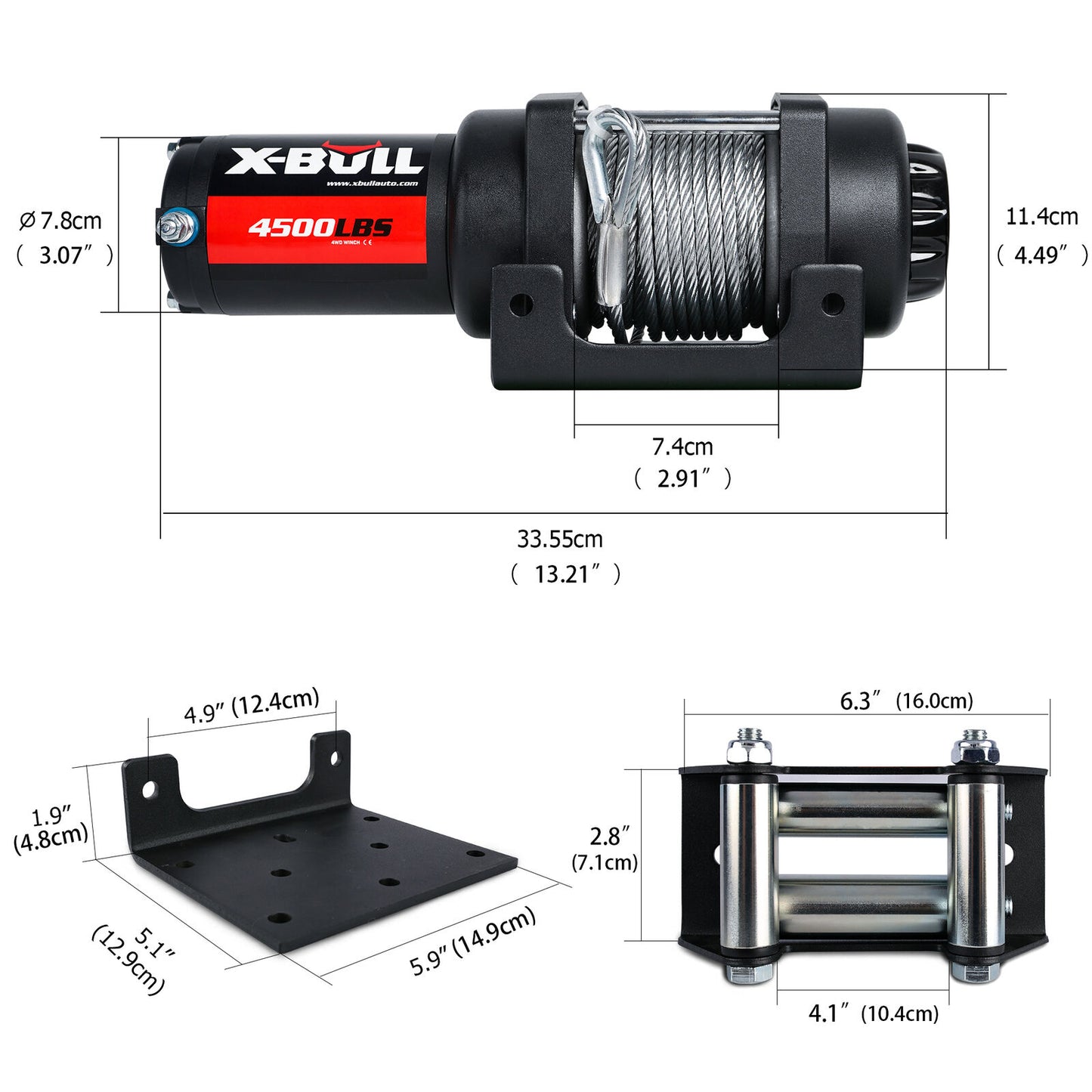 X-BULL Electric Winch 4500LBS/2041KG Steel Cable Wireless Remote Boat ATV 4WD