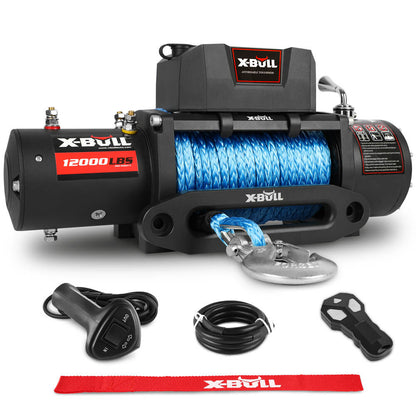 X-BULL 12V Electric Winch 12000LBS synthetic rope 4wd Jeep with Tire Deflator