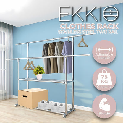 Ekkio Clothes Rack Stainless Steel Two Rail