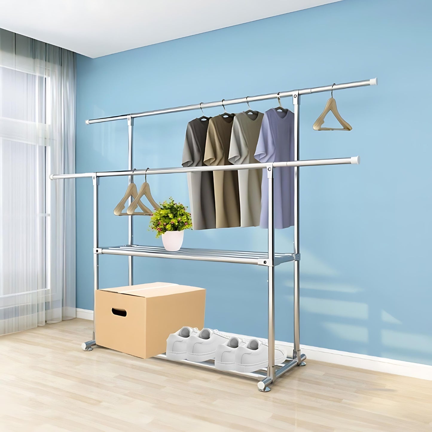 Ekkio Clothes Rack Stainless Steel Two Rail