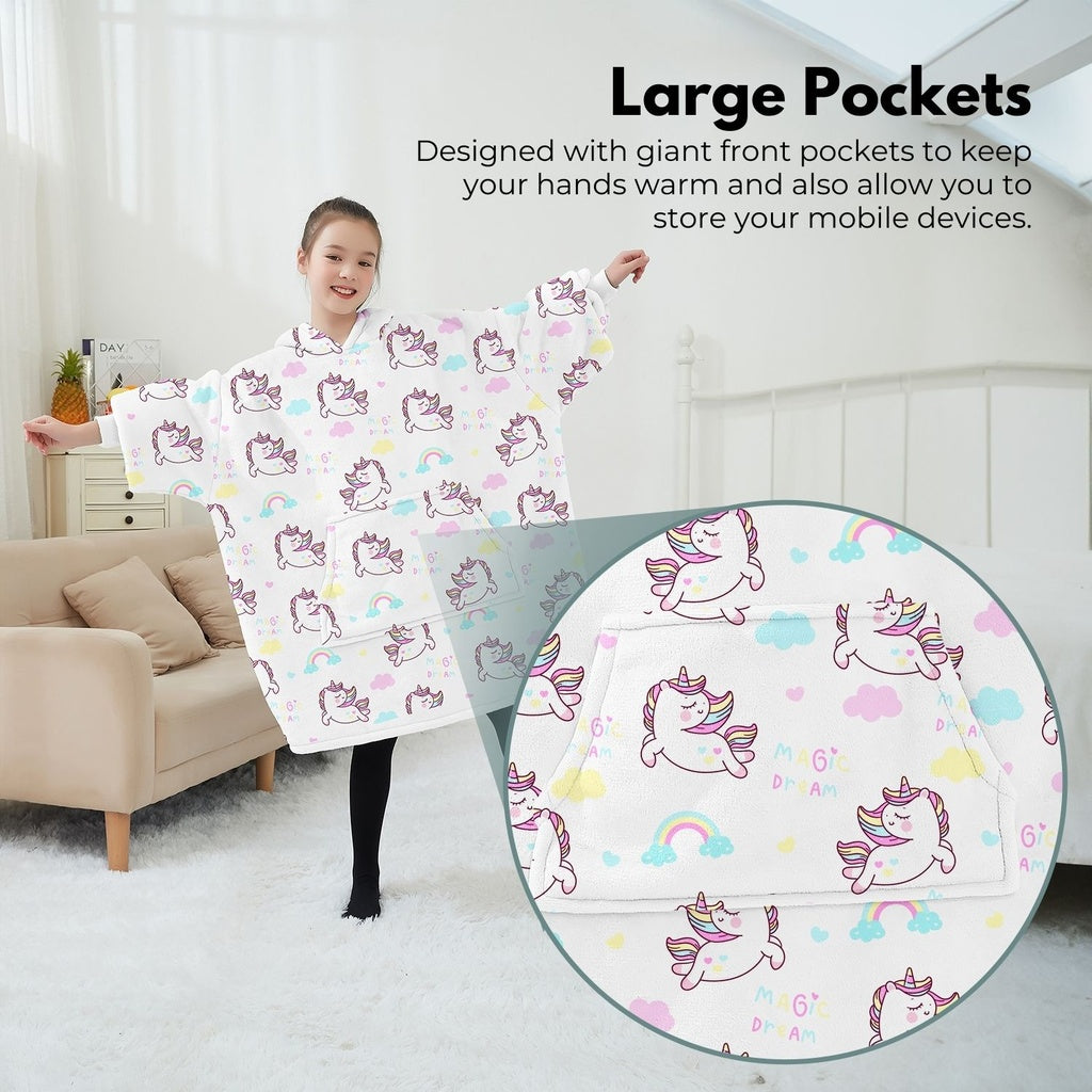 GOMINIMO Hoodie Blanket (Kids Unicorn white)