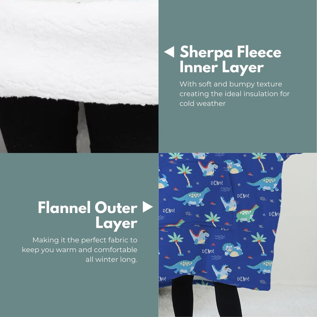 GOMINIMO Hoodie Blanket (Kids Dinosaur Dark blue)