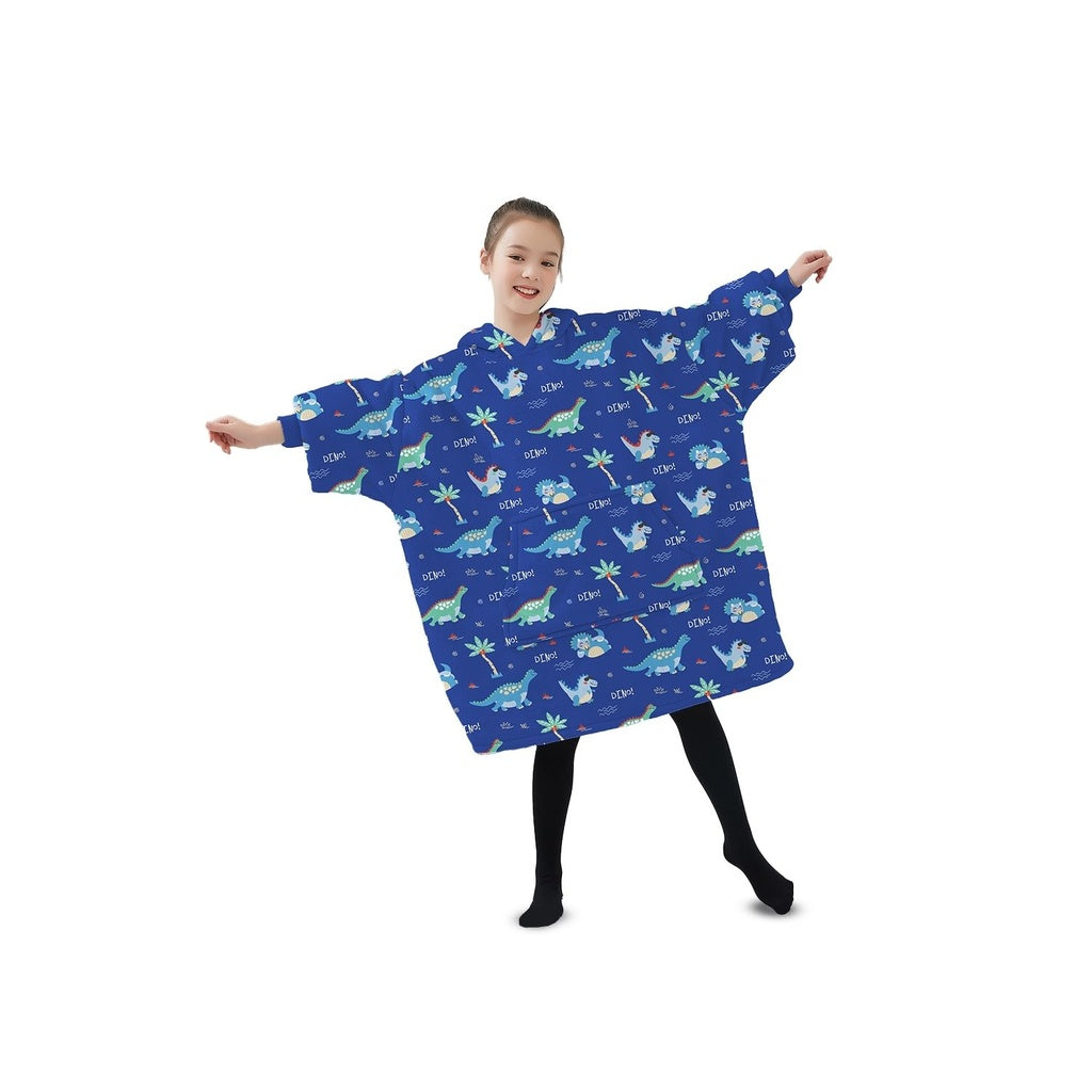 GOMINIMO Hoodie Blanket (Kids Dinosaur Dark blue)