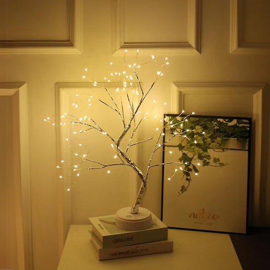 GOMINIMO Wood Desk Lamp- Bonsai Fairy Tree Lights Warm White-