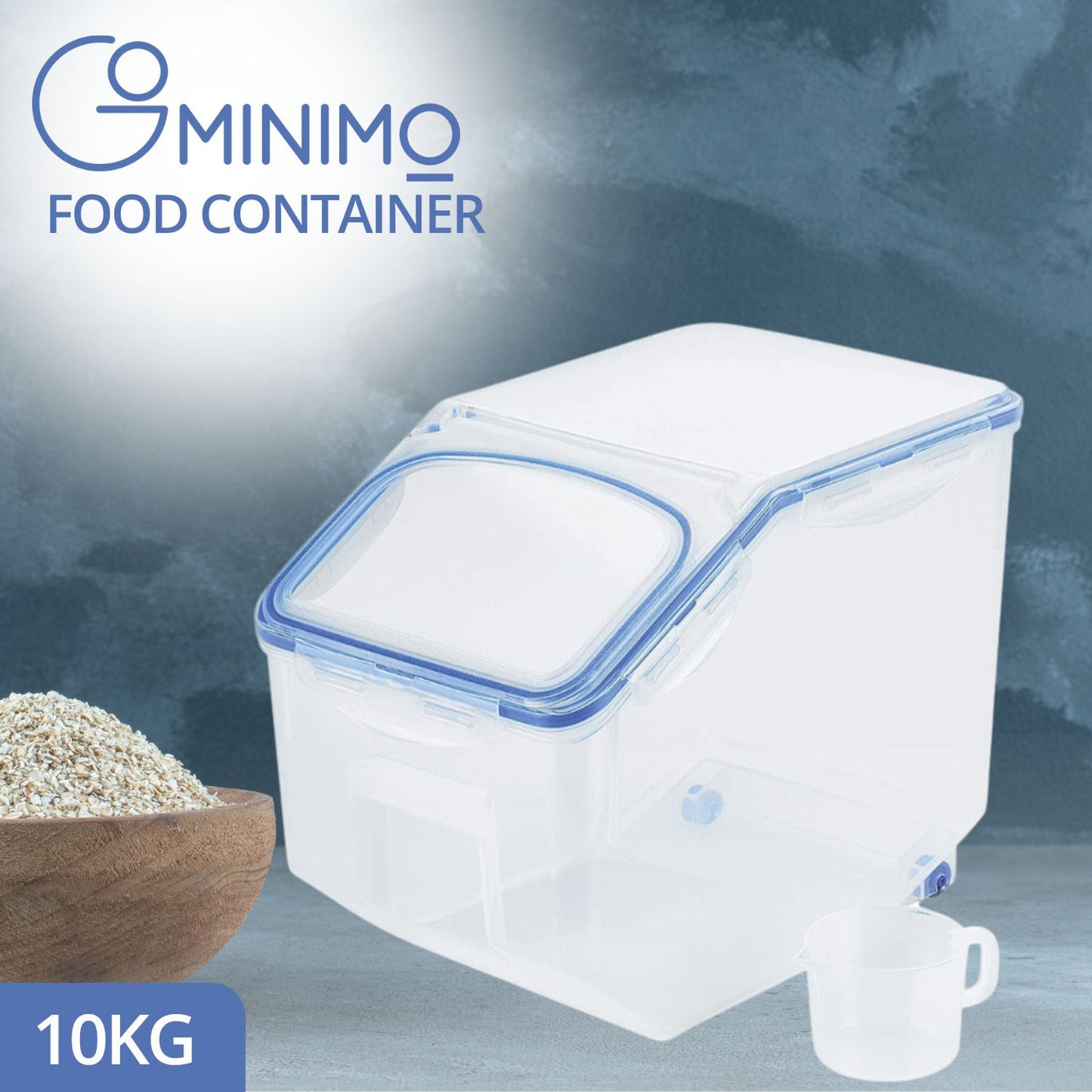 GOMINIMO Multipurpose Food Storage Container with Lids and Cup for Pet Food or Rice Grains (Clear/Blue)