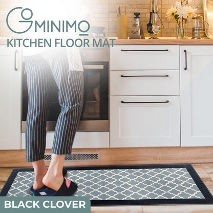 GOMINIMO 2 PCS Washable Non Slip Absorbent Kitchen Floor Mat (44x80+44x120cm, Black Lucky Clover)