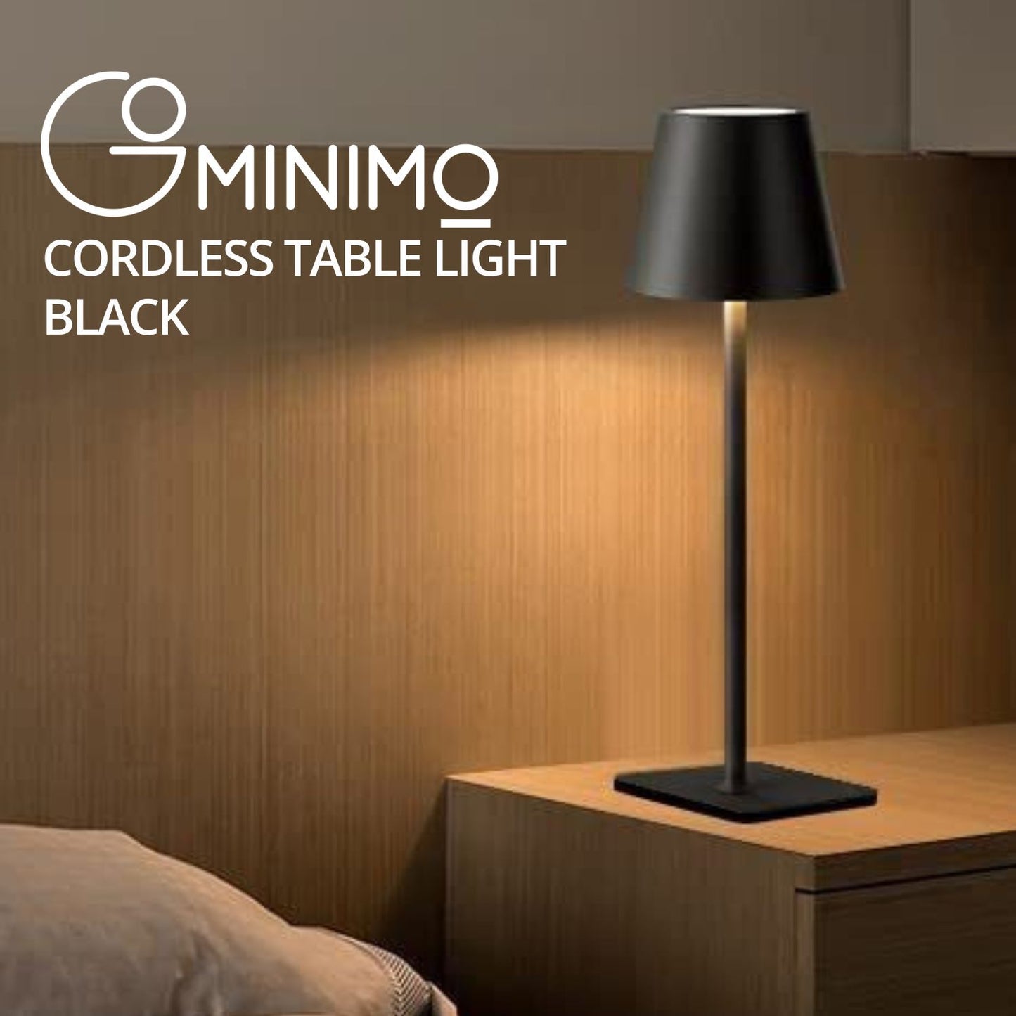 GOMINIMO Rechargeable Cordless Table Lamp with Stepless Dimming Brightness (Black)