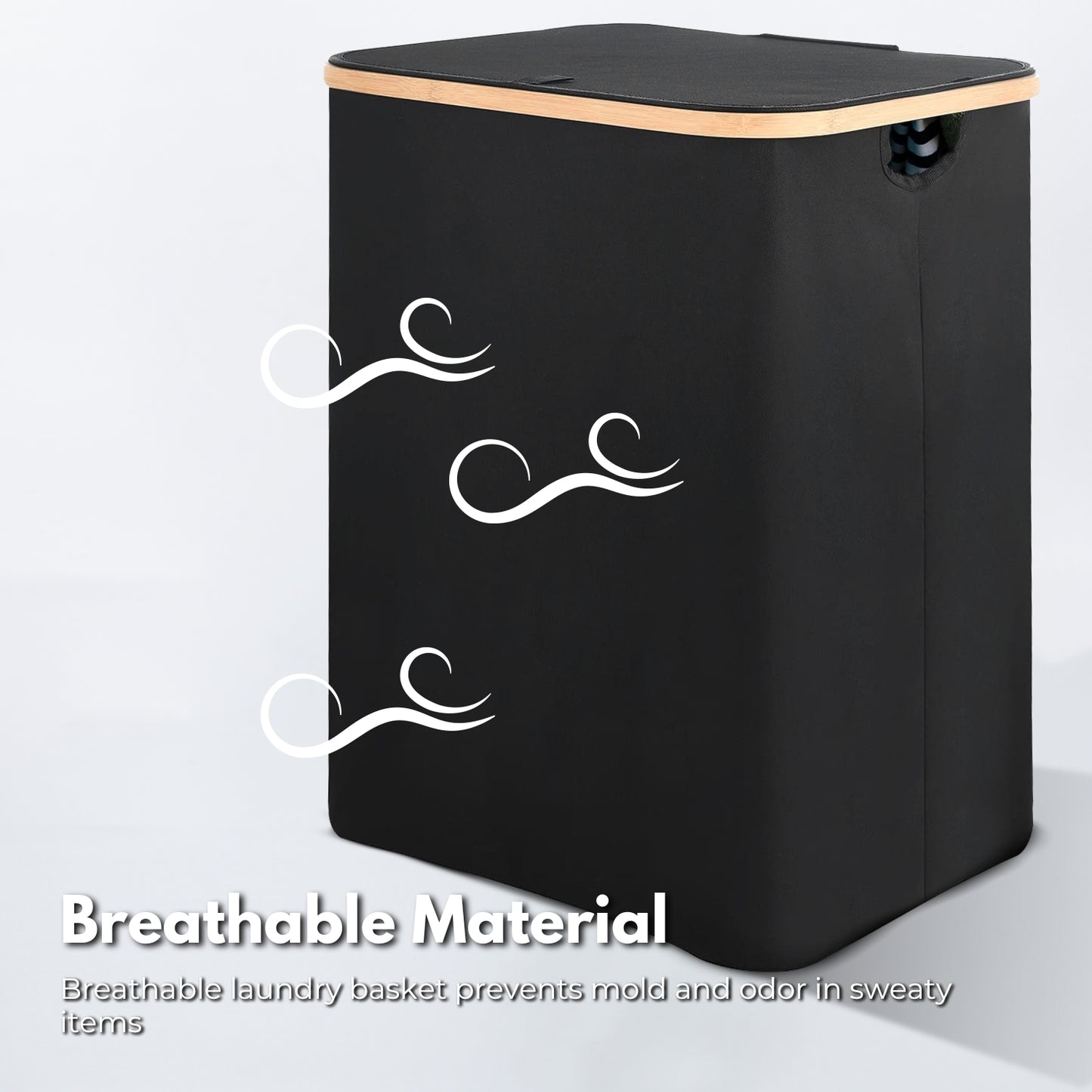 GOMINIMO Folding Bamboo & Canvas Laundry Hamper with Single Lid (Black)