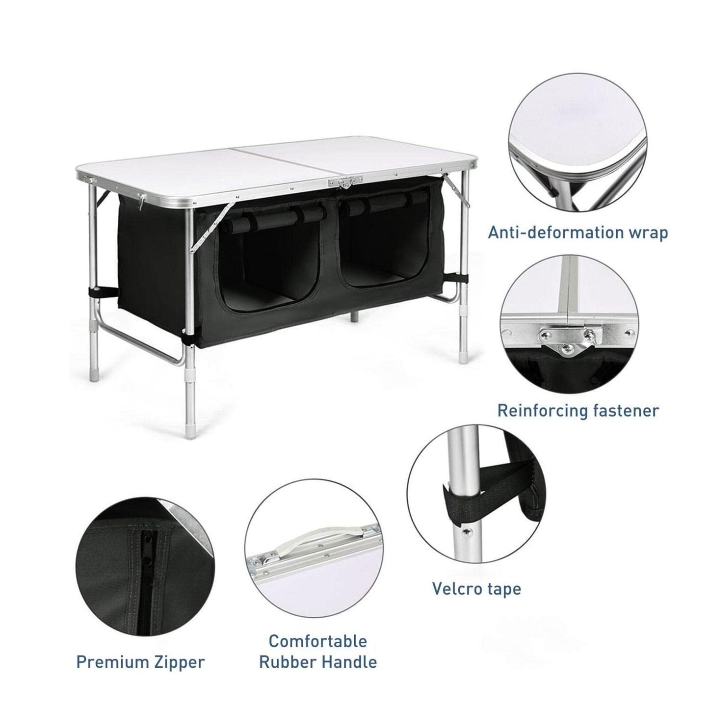 KILIROO Camping Table 120cm Black (With Grey Storage Bag)