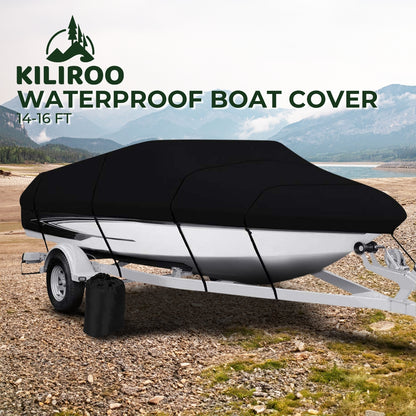 KILIROO 14-16 FT Waterproof Boat Cover (Black)