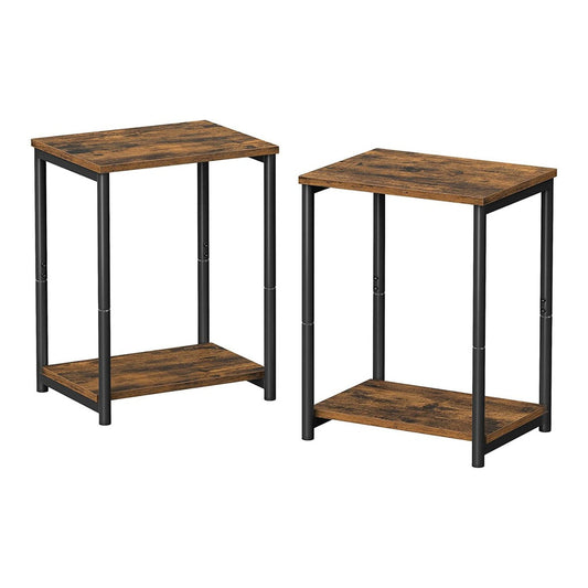 VASAGLE Side Table Set of 2 Vintage Brown with Storage Shelf