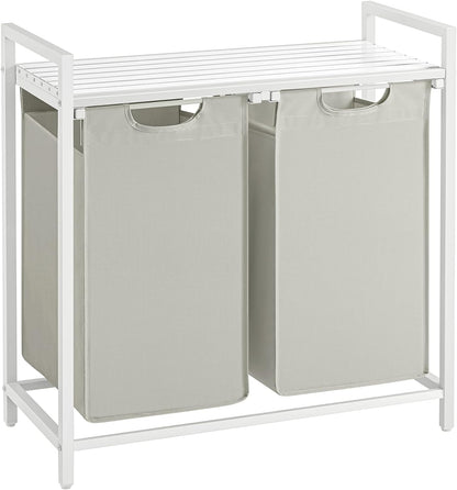 VASAGLE Laundry Hamper with Shelf and Pull-Out Bags 2 x 46L White