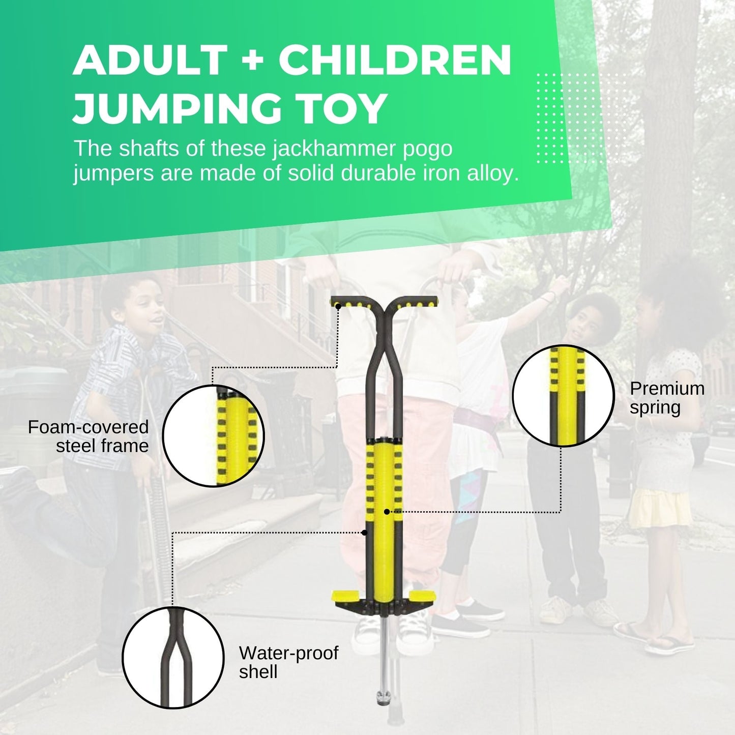 Black and Yellow Pogo Stick - Adult + Childrens Large Jumping Jackhammer Toy