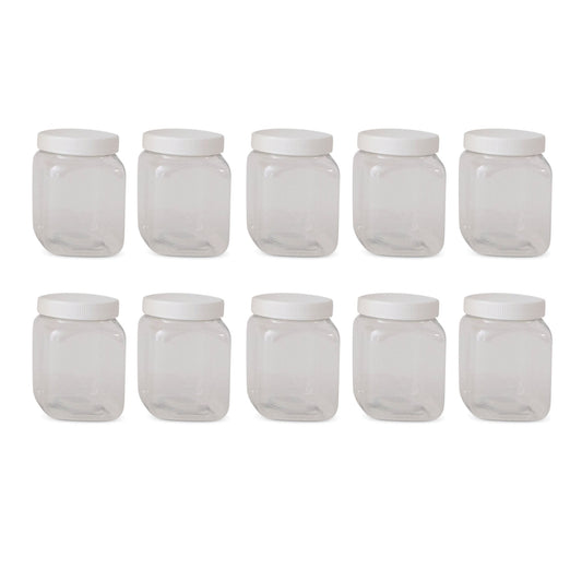 10x 250g Plastic Honey Jars + Lids - Square Clear Food Grade Packaging Containers