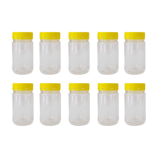 10x 500g Plastic Honey Jars + Lids - Round Clear Food Grade Packaging Containers