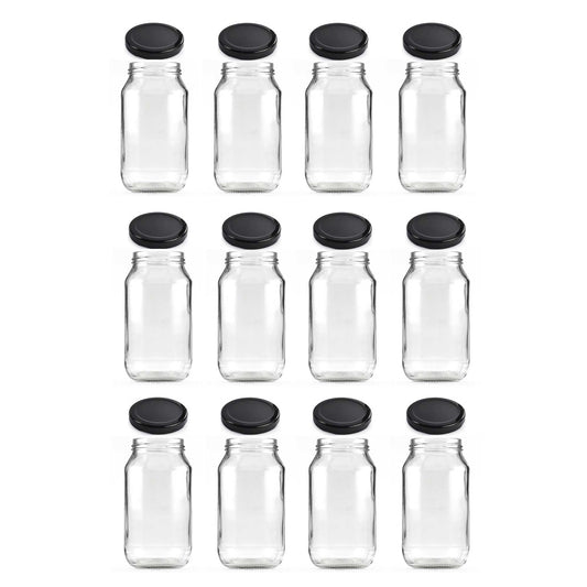 12x 750ml Flint Glass Jars + Twist Lids - Round Food Storage Preserving Jar