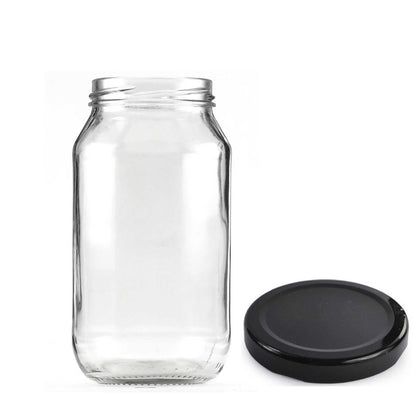 12x 750ml Flint Glass Jars + Twist Lids - Round Food Storage Preserving Jar