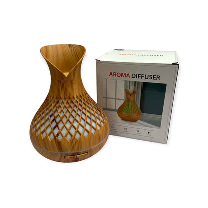 Essential Oil Aroma Diffuser and Remote - 500ml Vase Tulip Wood Mist Humidifier