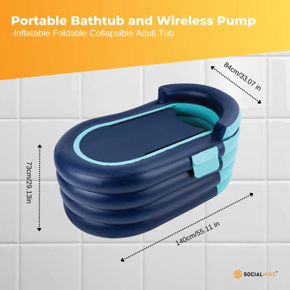 Portable Bathtub and Wireless Pump - Inflatable Foldable Collapsible Adult Tub