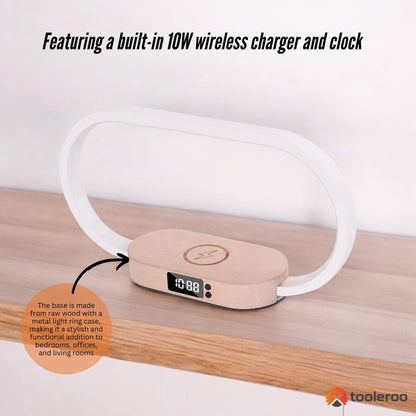 Wireless Charging Table Lamp - Bedside Office Dimmable Light With Clock