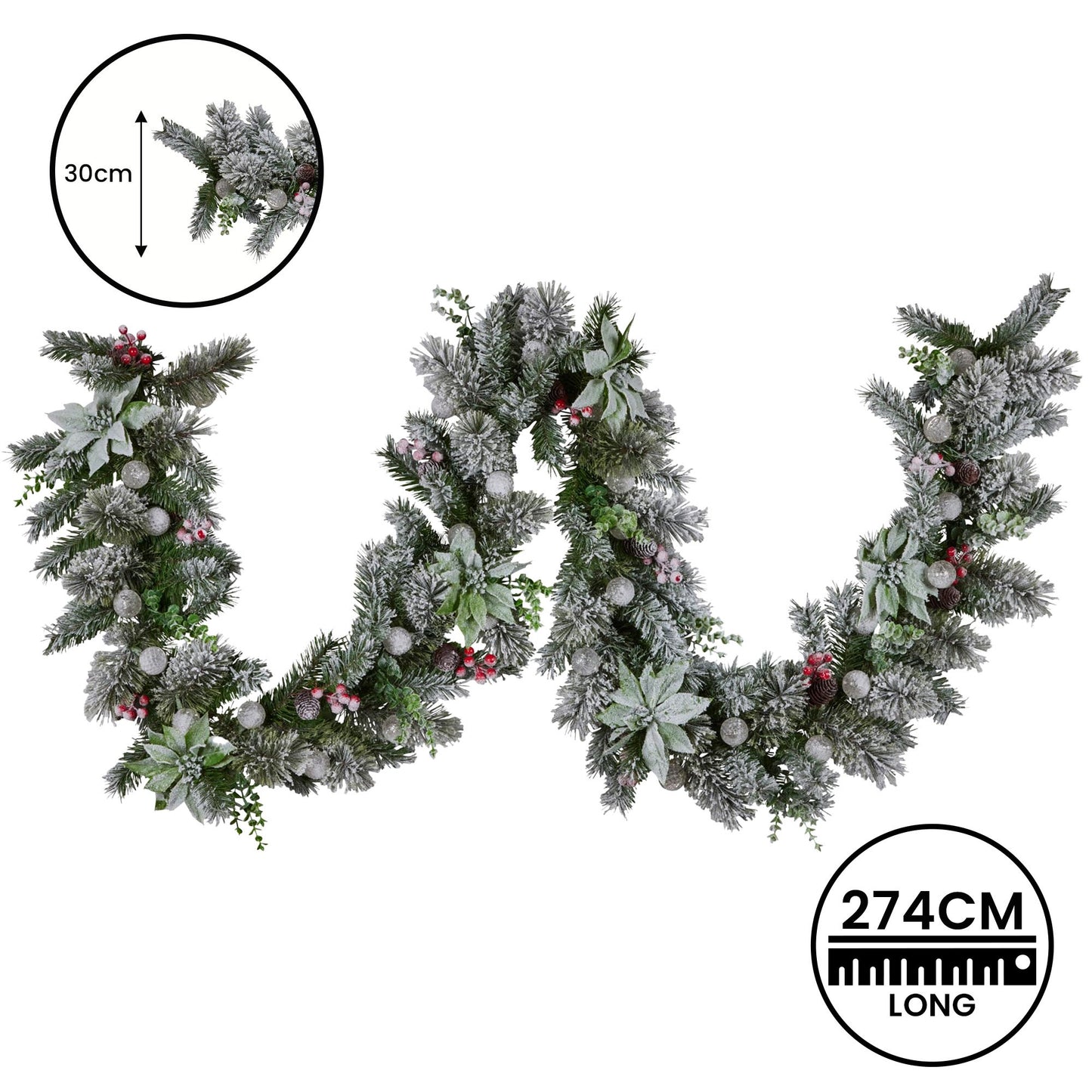 Swishmas 274cm Snowy Crown Pine Pre-Lit Multicolour Christmas Garland