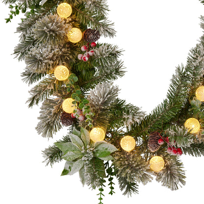 Swishmas 274cm Snowy Crown Pine Pre-Lit Multicolour Christmas Garland