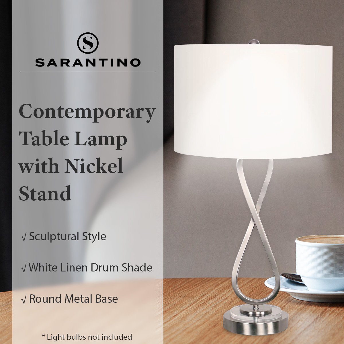 Sarantino Contemporary Table Lamp In Nickel Finish