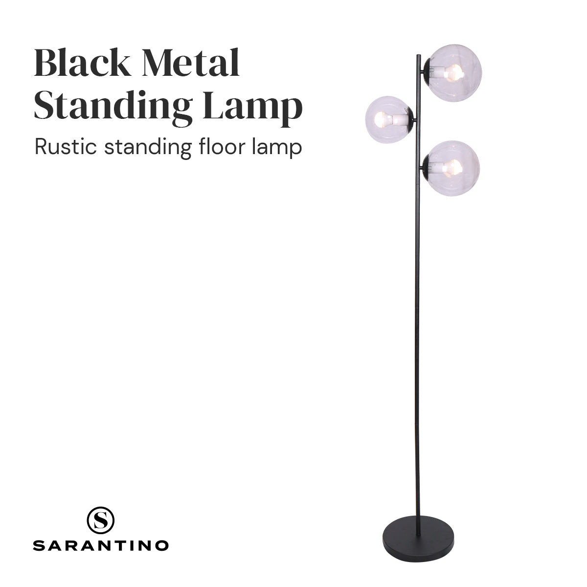 Sarantino 3-Light Black Metal Floor Lamp