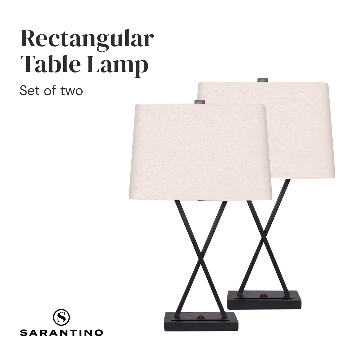 Sarantino Metal Table Lamp Pair Rectangular Shade X Stand