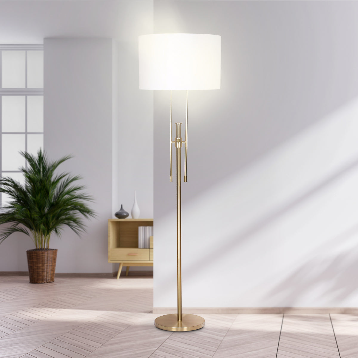 Sarantino Brushed Gold Height-Adjustable Metal Floor Lamp