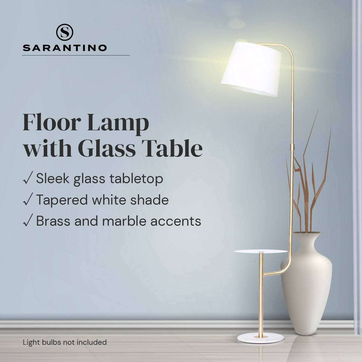 Sarantino Glass End Brass Finish Table Top Floor Lamp