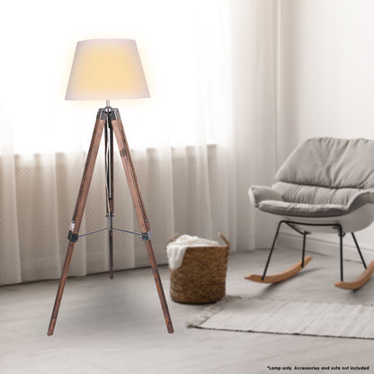 Sarantino Solid Wood Tripod Floor Lamp Adjustable Height White Shade