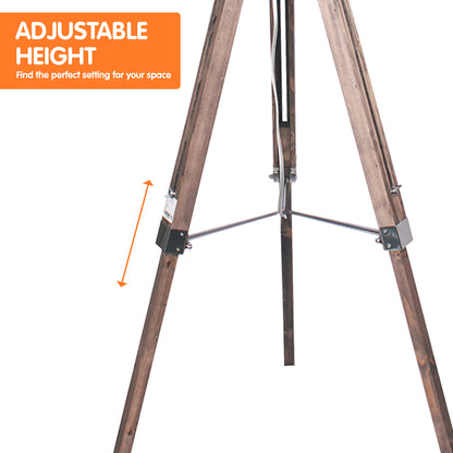 Sarantino Timber Tripod Floor Lamp Adjustable Height Taper Fabric