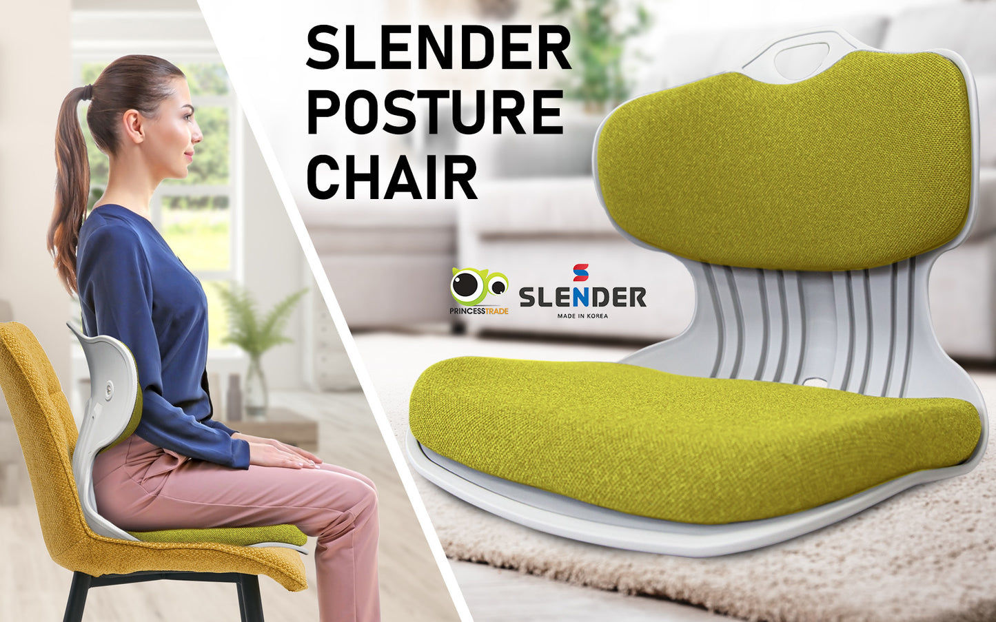 2X Slender Chair Posture Correction Seat Floor Lounge Padded Stackable LIME