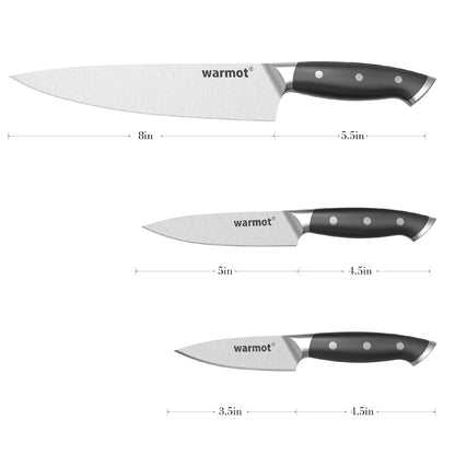 Warmot 3-Piece High Carbon Stainless Steel Ultra Chef Knife Set with Gift Box (317-3)