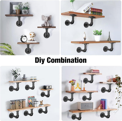 4PCS Pipe Floating Shelf Bracket Industrial Pipe Shelf Bracket Mounting Bracket Storage Racks Decor