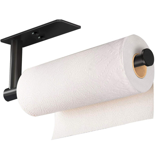 Kitchen Paper Holder Under Cabinet Wall Mount Adhesive Paper Towel Holder Rectangle Black