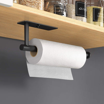 Kitchen Paper Holder Under Cabinet Wall Mount Adhesive Paper Towel Holder Rectangle Black