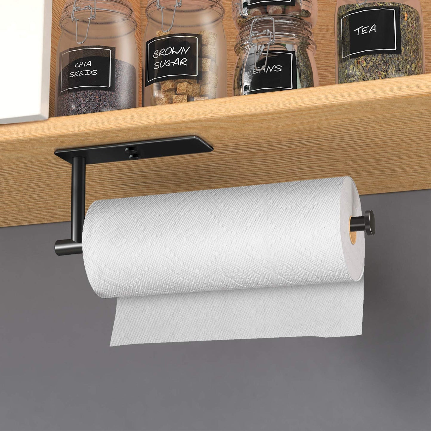 Kitchen Paper Holder Under Cabinet Wall Mount Adhesive Paper Towel Holder Rectangle Black