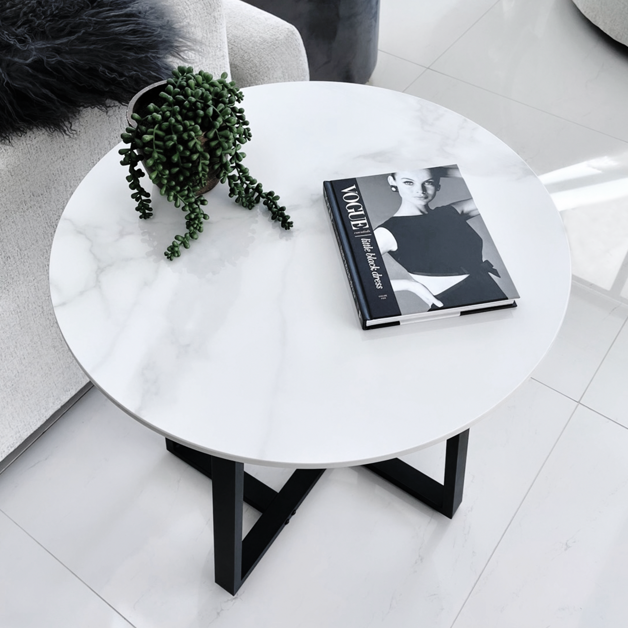 Interior Ave - Sienna Lamp / Side Table - White Marble Stone