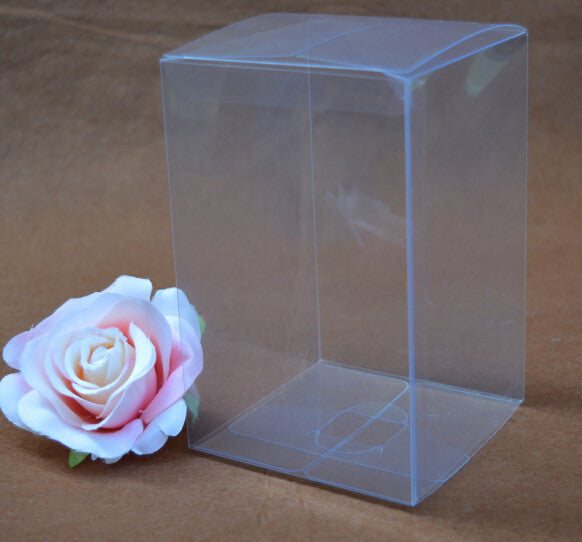 50 Pack of 8x8x10cm Clear PVC Plastic Folding Packaging Small rectangle/square Boxes for Wedding Jewelry Gift Party Favor Model Candy Chocolate Soap Box