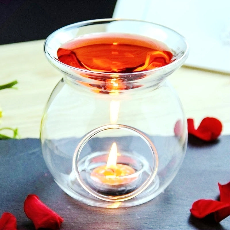 Perfume Scented Essential Oil Tealight Candle Burner Glass Lamp for Aromatherapy Spa Room Relax 14cm High