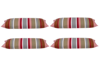 Pack of 4 Corban Rose Pink Based Striped Cushion Cover Multicoloured Rectangle 35x70cm